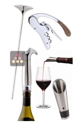 Wine tasting essentials: Corkscrew + Thermometer + Pouring spout + Stopper
