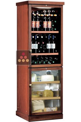 Dual temperature combination : wine cabinet and cheese cabinets - Wooden casing - Standing bottles