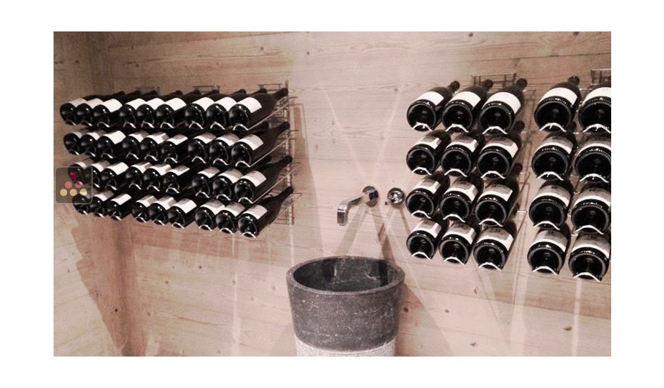 Chromed steel wall rack for 24 x 75cl bottles - Sloping bottles