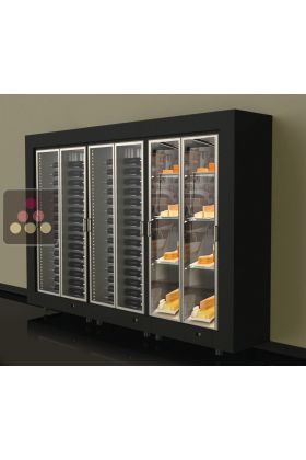 Freestanding combination of 3 refrigerated display cabinets for wine and cheese - Flat frame