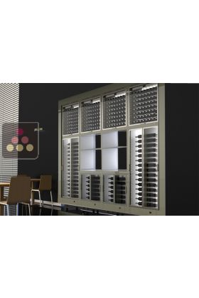Combination of 8 built in modular multi purpose wine cabinets with storage units