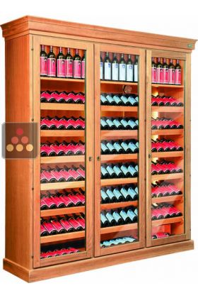 Triple temperature wine cabinet for storage and service 