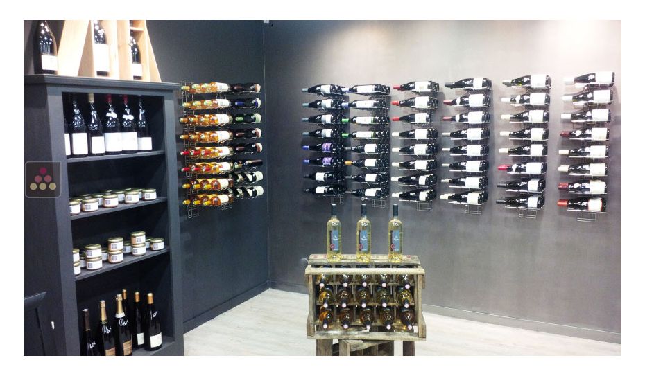 Chromed steel wall rack for 24 x 75cl bottles - Mixed horizontal and inclined bottles