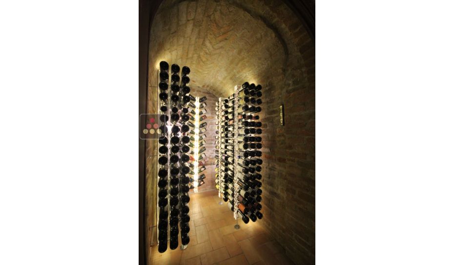 Wall Mounted Bottle Rack in Plexiglass for 54 champagne bottles - lighting LED in option