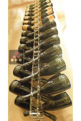 Wall Mounted Bottle Rack in Plexiglass for 54 champagne bottles - lighting LED in option