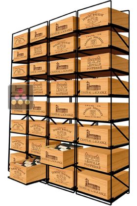 Sliding racks for 32 wooden cases of wine or 384 bottles