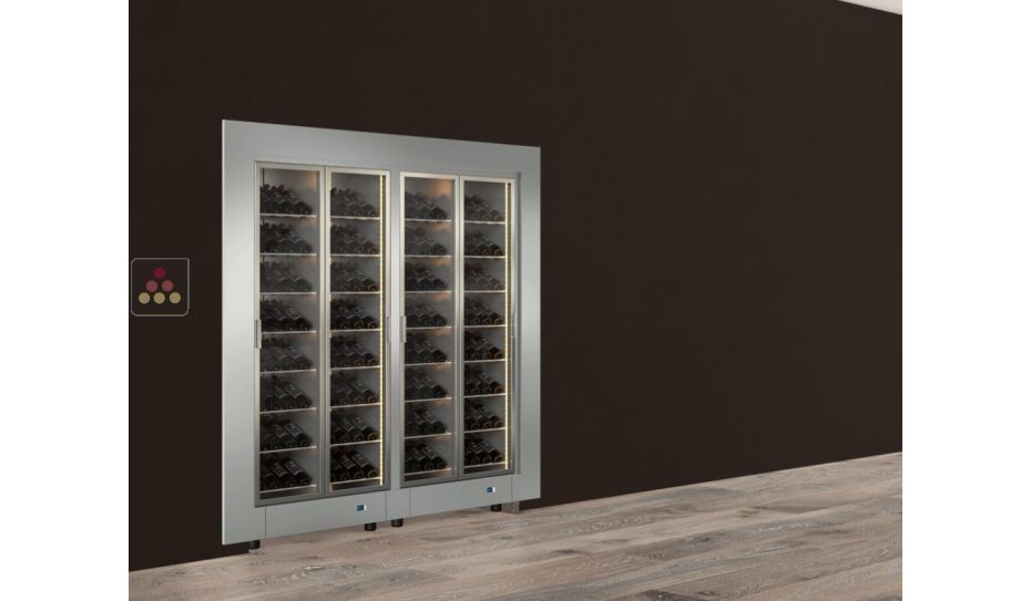Built-in combination of two professional multi-temperature wine display cabinets - Inclined bottles - Flat frame