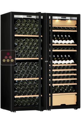 Combination of a single temperature wine cabinet and a 3 temperatures multipurpose wine cabinet - Mixed shelves - Full Glass door