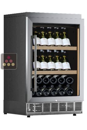 Built-in single temperature wine cabinet for wine storage or service - Stainless steel front - Inclined bottles