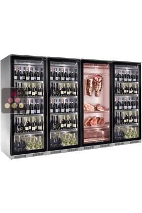 Combination of 3 refrigerated display cabinets for wine (Standing bottles) and 1 for meat maturation - Depth 70cm