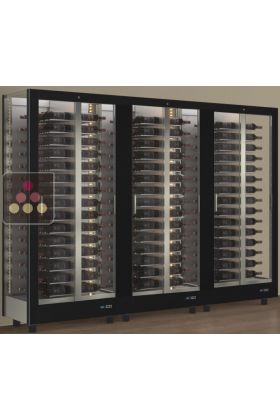 Combination of 3 professional multi-purpose wine display cabinet - 3 glazed sides - Horizontal bottles - Magnetic and interchangeable cover