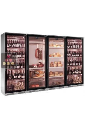 Combination of 4 refrigerated display cabinets for wine, cold cuts and cheese
