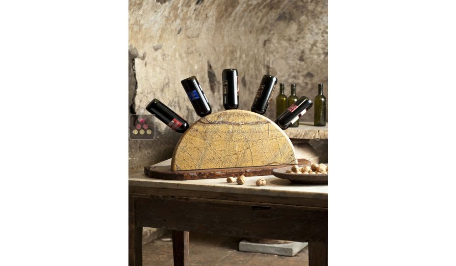 Stone and wood table bottle display unit