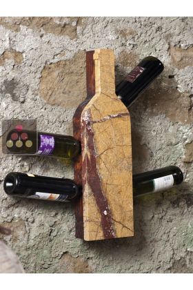 Stone and wood wall rack for 6 bottles