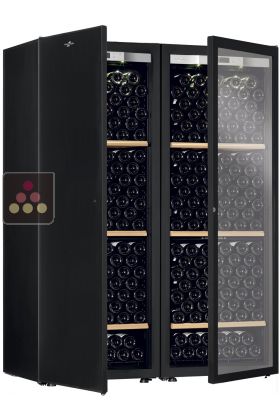 Combination of 2 single temperature wine cabinets for ageing and/or service