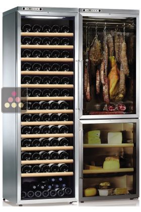 Combination of a multi-temperature wine cabinet, a cheese cabinet and a delicatessen cabinet