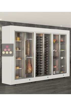 Combination of 3 professional refrigerated display cabinets for wine, cheese/cured meat and snack/desserts - Central installation - Flat frame