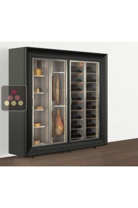 Freestanding combination of a multipurpose wine cabinet and a cheese/delicatessen cabinet in an island unit
