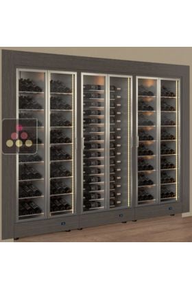 Built-in modular combination of 3 professional multi-temperature wine display cabinets - Inclined/horizontal bottles - Flat frame