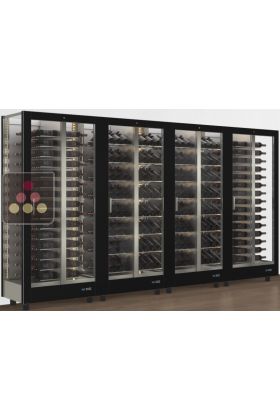 Combination of 4 professional multi-purpose wine display cabinet - 3 glazed sides - Horizontal/inclined bottles - Magnetic and interchangeable cover