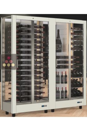 Combination of 2 professional multi-purpose wine display cabinet - 4 glazed sides - Magnetic and interchangeable cover