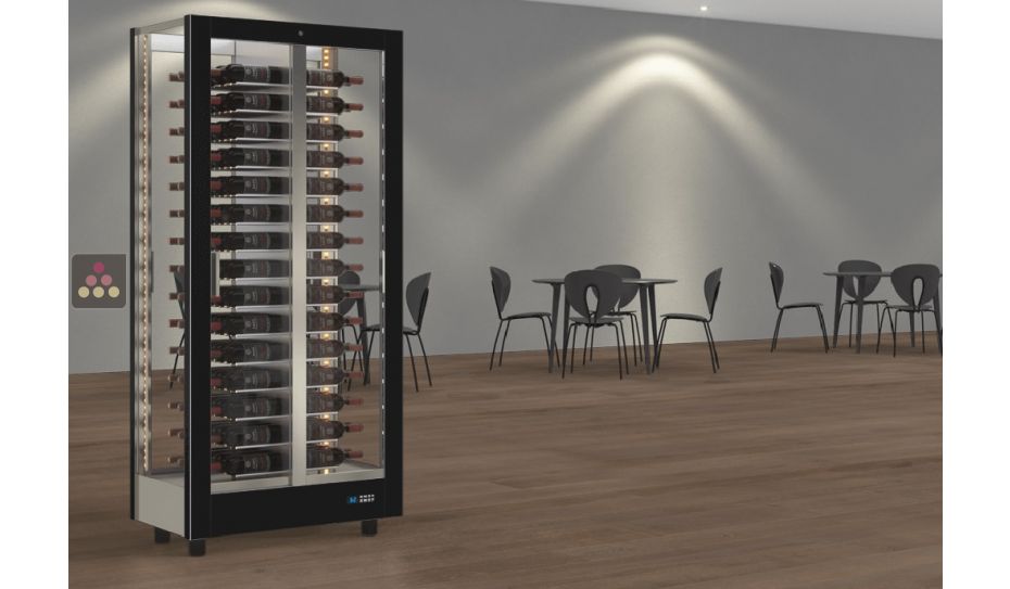 Professional multi-temperature wine display cabinet - 4 glazed sides - Horizontal bottles - Magnetic and interchangeable cover
