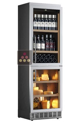 Built-in combination of wine & cheese cabinets - Stainless steel coating - Standing bottles