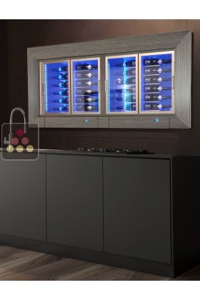 Built-in combination of 2 multi-temperature wine display cabinets - 36cm deep - Horizontal bottles - Flat frame