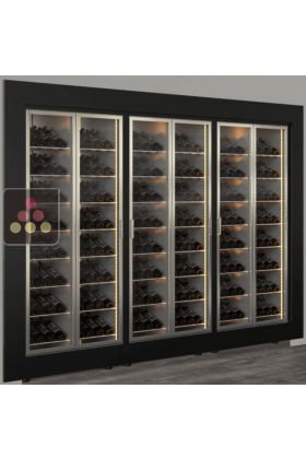 Built-in combination of 3 professional multi-temperature wine display cabinets - Inclined bottles - Flat frame