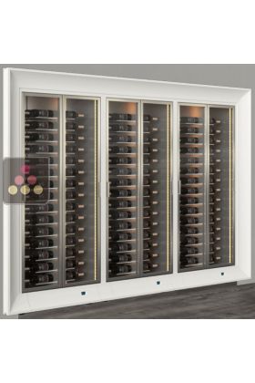 Built-in combination of 3 professional multi-temperature wine display cabinets - Horizontal bottles - Curved frame