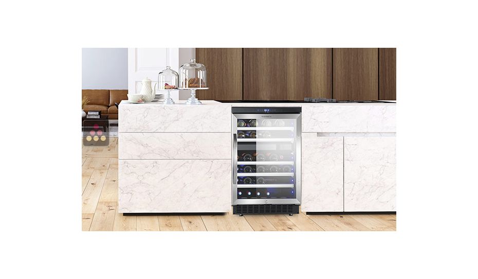 Dual temperature built in wine cabinet for storage and/or service