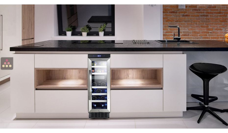 Dual temperature built in wine cabinet for storage and/or service