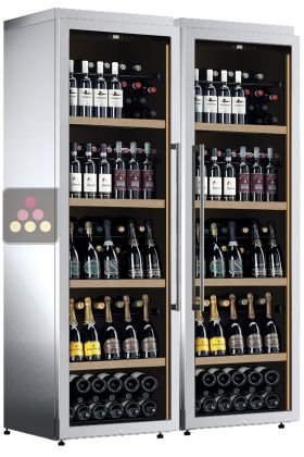 Frestanding combination of 2 single temperature wine cabinets - Stainless steel cladding - Vertical bottle display