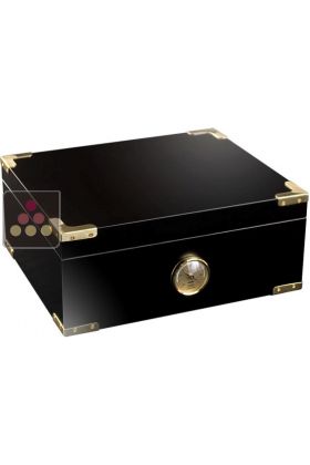 Compact Cigar Humidor matte black lacquered with golden brass angles