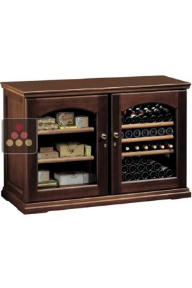 Combination of single-temperature wine storage or service cabinet & cigar humidor