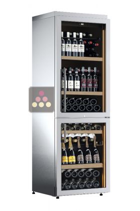 Dual temperature wine cabinet for service and/or storage - Stainless steel cladding - Mixed shelves