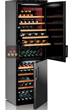 Combination of 2 single-temperature wine cabinets for ageing or service