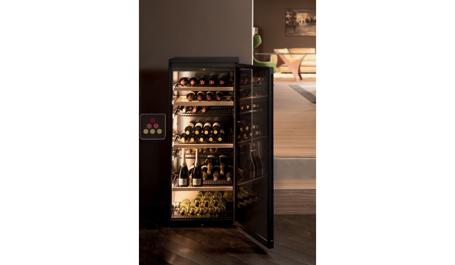 Freestanding multi-temperature wine cabinet for service and storage - Sliding shelves