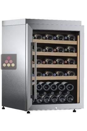 Freestanding single temperature wine for storage or service - Stainless steel cladding - Sliding shelves