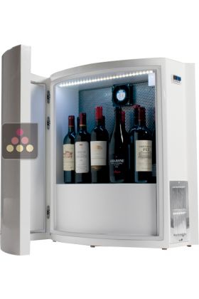 Dual temperature contemporary wine storage or service cabinet