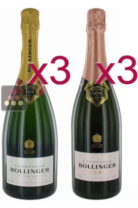6 Bottles of Bollinger Champagne : 3 Brut Cuvée Spécial + 3 Rosé