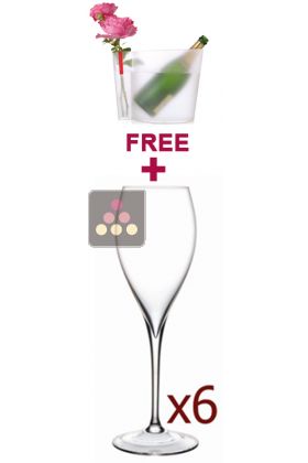 Champagne essentials : 6 Grand Piqué glasses + free Roses & Bubble bucket