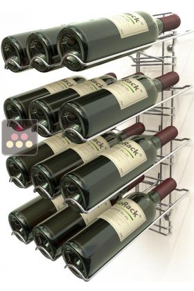 Chromed steel wall rack for 12 x 75cl bottles - Sloping bottles