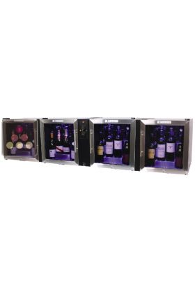 Combination of 4 wine service cabinets with a preservation system for opened wine bottles