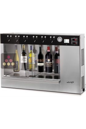 Dual temperature 6-bottle wine dispenser with preservation system and RFID self-service system