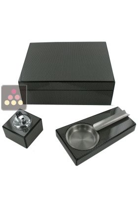 Carbon finished cigar humidor + ashtray + lighter