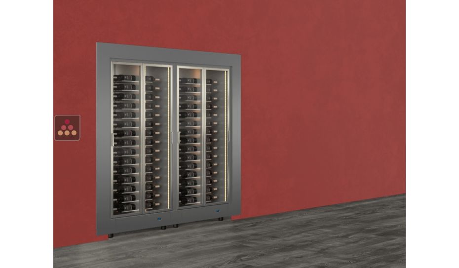 Built-in combination of two professional multi-temperature wine display cabinets - Horizontal bottles - Flat frame