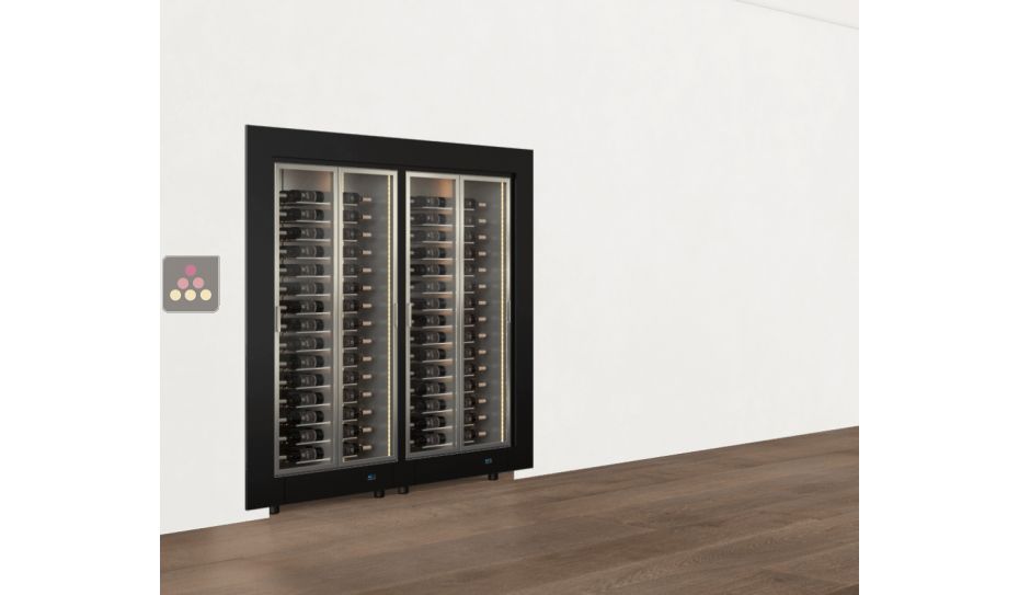 Built-in combination of two professional multi-temperature wine display cabinets - Horizontal bottles - Flat frame