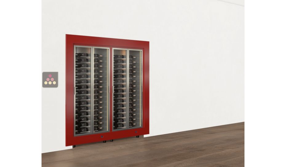 Built-in combination of two professional multi-temperature wine display cabinets - Horizontal bottles - Flat frame