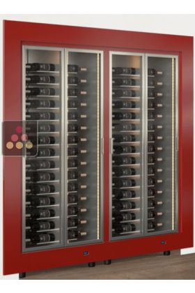 Built-in combination of two professional multi-temperature wine display cabinets - Horizontal bottles - Flat frame